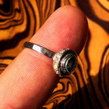 Sterling Silver Solitaire Ring with oval Cut Blue Zircon and 15 CZ - Size 6.5 - BikeRing4u