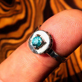 Sterling Silver Solitaire Ring with oval Cut Blue Zircon and 15 CZ - Size 5.75 - BikeRing4u