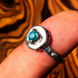 Sterling Silver Solitaire Ring with oval Cut Blue Zircon and 15 CZ - Size 5.75 - BikeRing4u