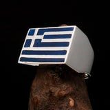 Perfectly crafted Men's Ring Flag of Greece - Sterling Silver - BikeRing4u