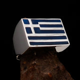 Perfectly crafted Men's Ring Flag of Greece - Sterling Silver - BikeRing4u