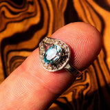 Sterling Silver Solitaire Loop Ring with oval Cut Blue Zircon and 21 CZ - Size 5 - BikeRing4u