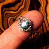 Sterling Silver Solitaire Loop Ring with oval Cut Blue Zircon and 21 CZ - Size 5 - BikeRing4u