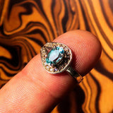 Sterling Silver Solitaire Loop Ring with oval Cut Blue Zircon and 21 CZ - Size 5 - BikeRing4u