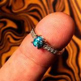 Sterling Silver Solitaire Band Ring with oval Cut Blue Zircon and 8 CZ - Size 4.75 - BikeRing4u