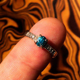 Sterling Silver Solitaire Band Ring with oval Cut Blue Zircon and 8 CZ - Size 4.75 - BikeRing4u