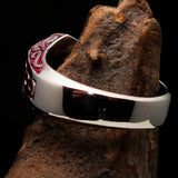 Excellent crafted Men's Biker Ring red Number 13 - Sterling Silver 925 - BikeRing4u