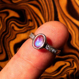 Sterling Silver Solitaire Gemstone Ring with oval shaped Ceylon Moonstone and 8 CZ - BikeRing4u