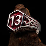 Excellent crafted Men's Biker Ring red Number 13 - Sterling Silver 925 - BikeRing4u