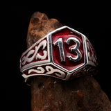 Excellent crafted Men's Biker Ring red Number 13 - Sterling Silver 925 - BikeRing4u