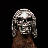 Excellent crafted Men's Grim Reaper Skull Ring Hear No Evil - Sterling Silver - BikeRing4u