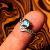 Gemstone Sterling Silver Solitaire Ring with round Cut Blue Zircon and 15 CZ - Size 4.75 - BikeRing4u