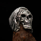Excellent crafted Men's Grim Reaper Skull Ring Hear No Evil - Sterling Silver - BikeRing4u