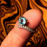 Gemstone Sterling Silver Solitaire Ring with round Cut Blue Zircon and 15 CZ - Size 4.75 - BikeRing4u
