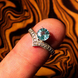 Gemstone Sterling Silver Solitaire Ring with round Cut Blue Zircon and 15 CZ - Size 4.75 - BikeRing4u