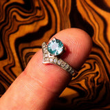 Gemstone Sterling Silver Solitaire Ring with round Cut Blue Zircon and 15 CZ - Size 4.75 - BikeRing4u