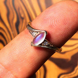 Sterling Silver Ring with marquise shaped Ceylon Moonstone and 2 CZ - BikeRing4u