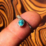 Sterling Silver Solitaire Band Ring with oval Cut Blue Zircon and 3 CZ - Size 5 - BikeRing4u