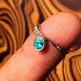 Sterling Silver Solitaire Band Ring with oval Cut Blue Zircon and 3 CZ - Size 5 - BikeRing4u