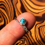 Sterling Silver Solitaire Band Ring with oval Cut Blue Zircon and 3 CZ - Size 5 - BikeRing4u