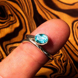Sterling Silver Women's Band Ring with oval Cut Blue Zircon - Size 6.5 - BikeRing4u