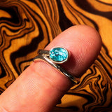 Sterling Silver Women's Band Ring with oval Cut Blue Zircon - Size 6.5 - BikeRing4u