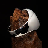 Excellent crafted oval domed Men's black Cross Lorraine Ring - Sterling Silver - BikeRing4u