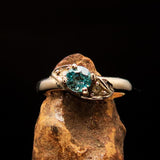 Sterling Silver Gemstone Solitaire Ring with oval Cut Blue Zircon 2 CZ - Size 5 - BikeRing4u