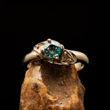 Sterling Silver Gemstone Solitaire Ring with oval Cut Blue Zircon 2 CZ - Size 5 - BikeRing4u