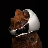 Excellent crafted oval domed Men's red Cross Lorraine Ring - Sterling Silver - BikeRing4u