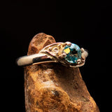 Sterling Silver Gemstone Solitaire Ring with oval Cut Blue Zircon 2 CZ - Size 5 - BikeRing4u