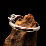 Sterling Silver Gemstone Solitaire Ring with oval Cut Blue Zircon 2 CZ - Size 5 - BikeRing4u