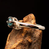 Sterling Silver Gemstone Solitaire Ring with oval Cut Blue Zircon 2 CZ - Size 5 - BikeRing4u