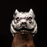 Excellent crafted Men's Ring Pitbull with white CZ Collar - Sterling Silver - BikeRing4u