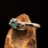 Sterling Silver Gemstone Solitaire Ring with oval Cut Blue Zircon 2 CZ - Size 5 - BikeRing4u