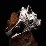 Excellent crafted Men's Ring Pitbull with white CZ Collar - Sterling Silver - BikeRing4u