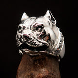 Excellent crafted Men's Ring Pitbull with white CZ Collar - Sterling Silver - BikeRing4u