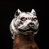 Excellent crafted Men's Ring Pitbull with white CZ Collar - Sterling Silver - BikeRing4u