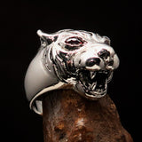 Excellent crafted Men's Tiger Ring red CZ Eyes - Sterling Silver - BikeRing4u