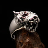 Excellent crafted Men's Tiger Ring red CZ Eyes - Sterling Silver - BikeRing4u