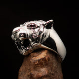 Excellent crafted Men's Tiger Ring red CZ Eyes - Sterling Silver - BikeRing4u