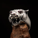 Excellent crafted Men's Tiger Ring red CZ Eyes - Sterling Silver - BikeRing4u