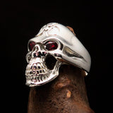 Excellent crafted Men's Gamer Ring Biohazard Skull red CZ Eyes - Sterling Silver - BikeRing4u