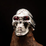Excellent crafted Men's Gamer Ring Biohazard Skull red CZ Eyes - Sterling Silver - BikeRing4u