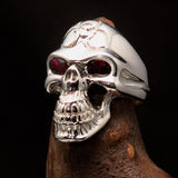 Excellent crafted Men's Gamer Ring Biohazard Skull red CZ Eyes - Sterling Silver - BikeRing4u