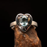Heart shaped Gemstone Sterling Silver Solitaire Ring with oval Cut Blue Zircon - Size 6.5 - BikeRing4u