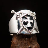 Crossed Swords Men's black Knights Templar Cross Ring - Sterling Silver - BikeRing4u