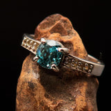 Sterling Silver Solitaire Band Ring with oval Cut Blue Zircon and 8 CZ - Size 6.25 - BikeRing4u