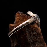 Sterling Silver Gemstone Solitaire Ring with marquise shaped Ceylon Moonstone and CZ - BikeRing4u