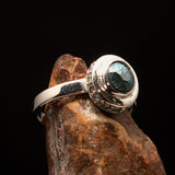 Sterling Silver Solitaire Ring with oval Cut Blue Zircon and 15 CZ - Size 6.5 - BikeRing4u